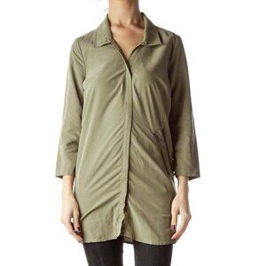 Silence + Noise Army Green Long Shirt with Zipper Accents
